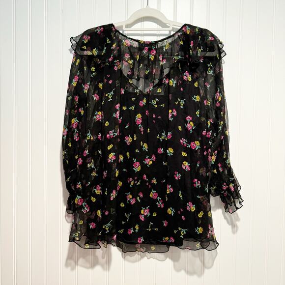 Johnny Was Fernanda Floral Peasant Blouse Silk Ruffled Size Large - Picture 7 of 7